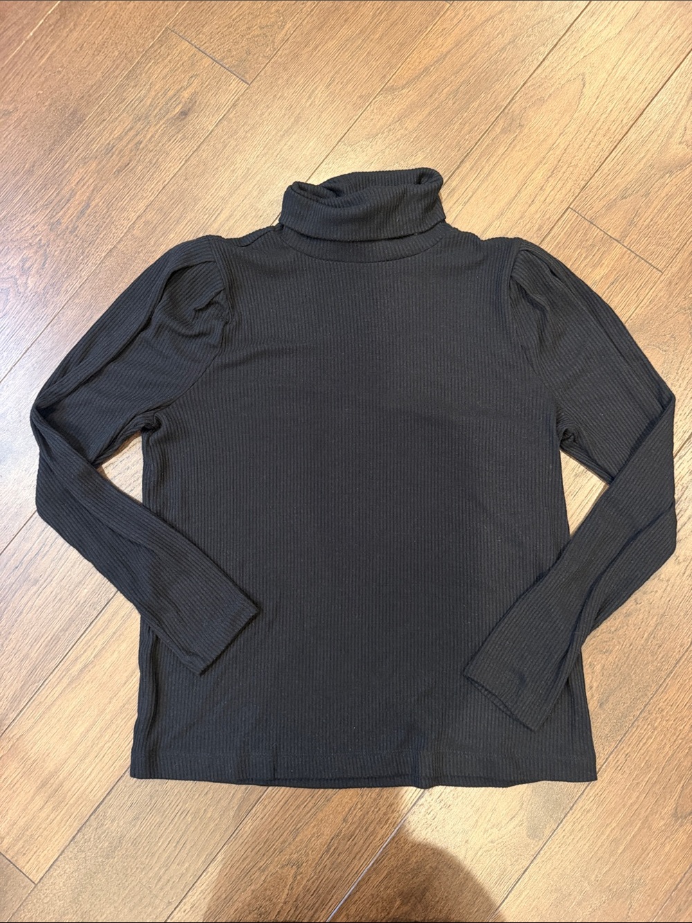 LOFT Black Ribbed Puff-Sleeve Turtleneck Sweater Size Large - C66-027